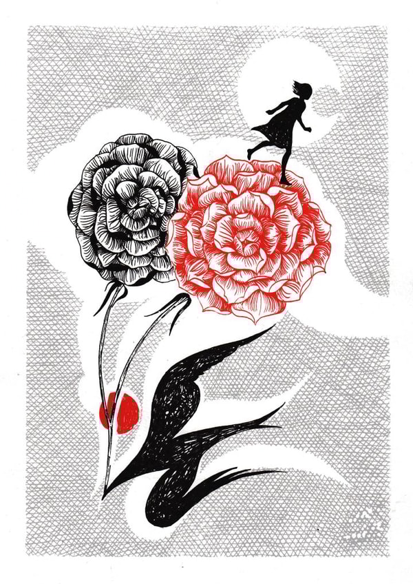 Designed fine line handdrawn Valentine's Day and Anniversary card created by Yijing Li