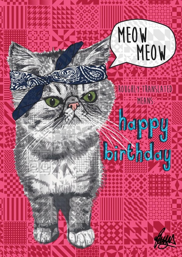 HAPPY CAT Birthday Card 1480 created by Rose Hill Designs