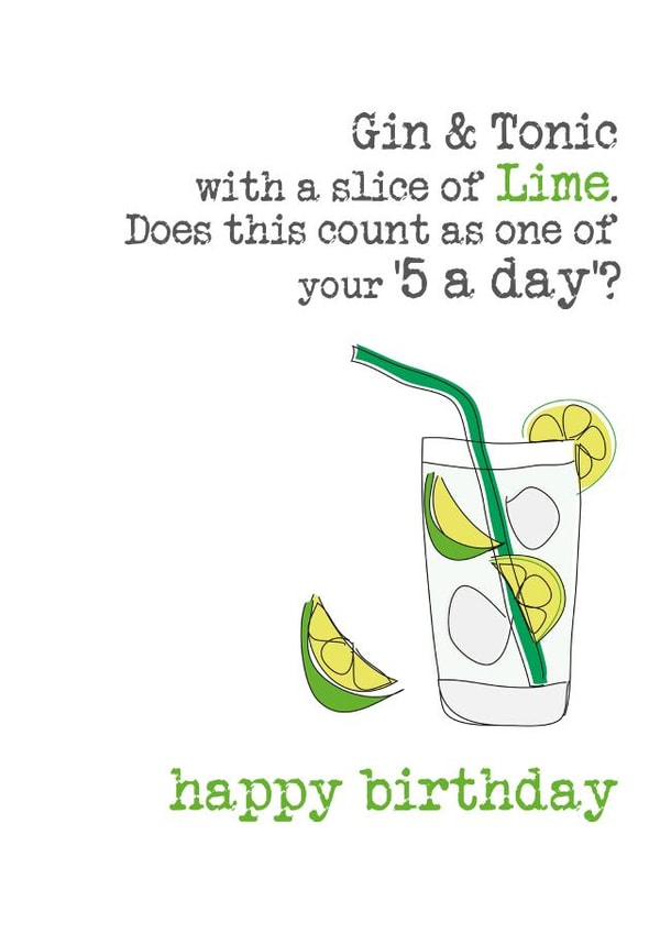 Gin and Tonic- one of your five a day created by Dandelion Stationery