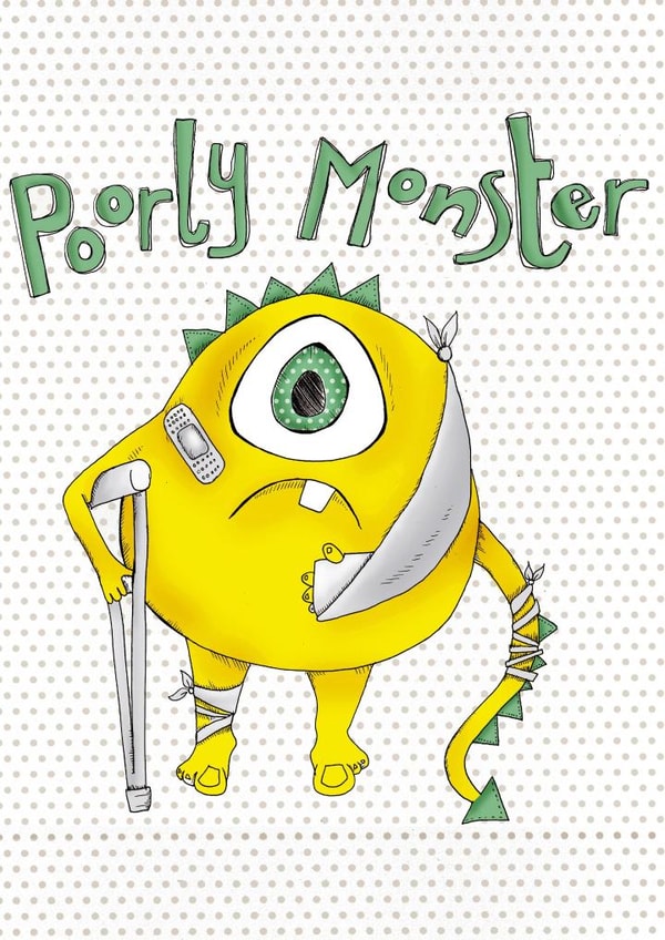 Poorly Monster Get Well Soon, cute illustration by Amy Cockcroft created by Ryland Studios