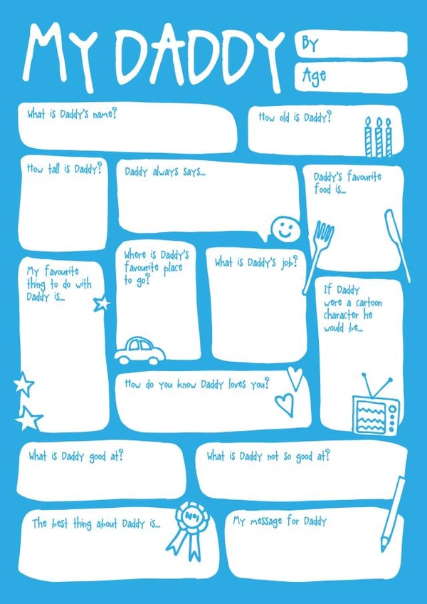 Cute Kid's DIY Father's Day & Birthday Card In Blue - My Daddy created by Bow & Bell