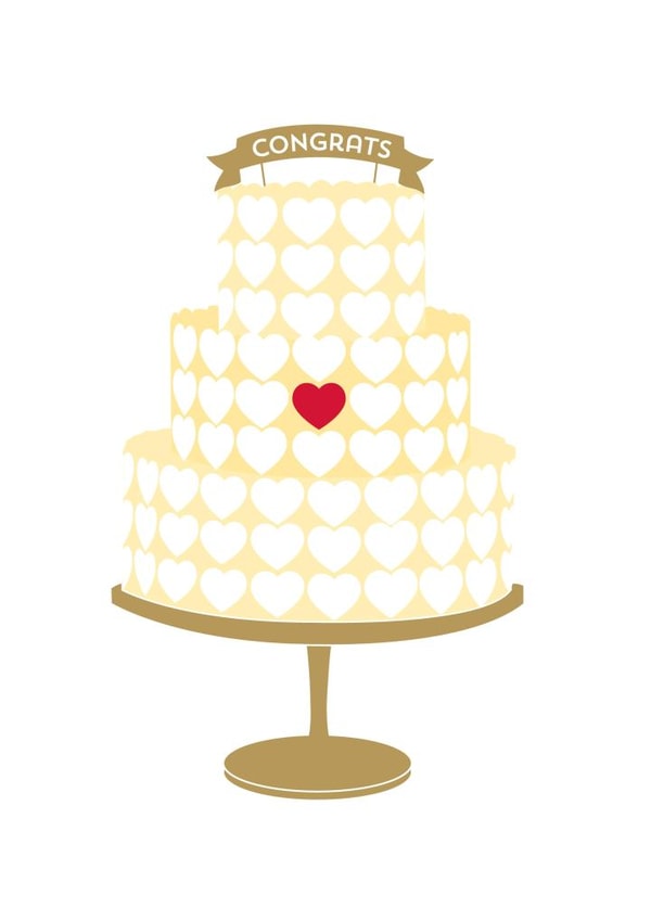 Wedding day cake - yellow - gold -  red heart created by TRICIA O