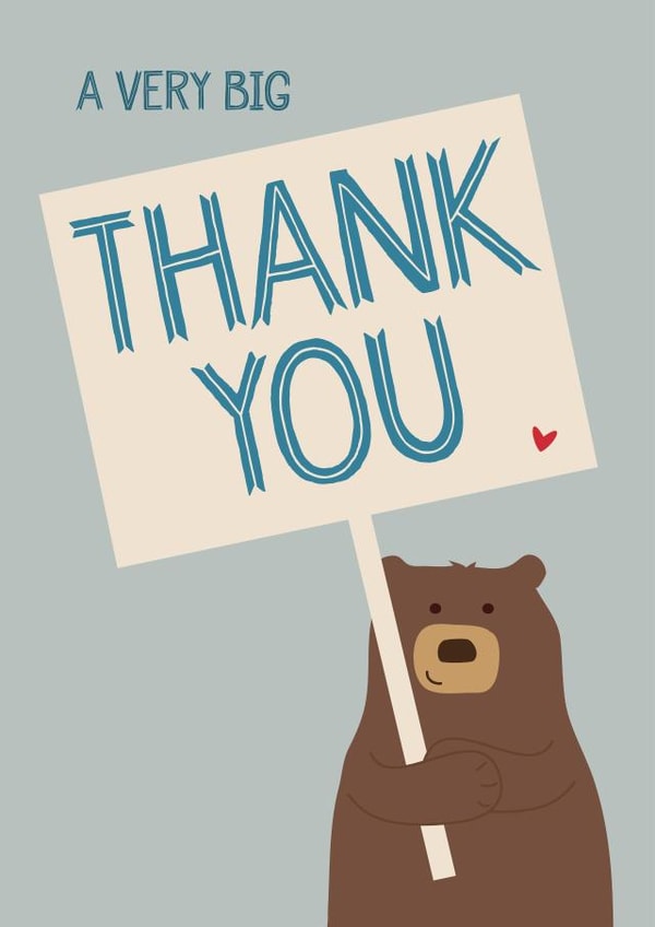 Cute Bear Thank You Card - Bear - A Very Big Thank You created by Wink Design - Michelle Roberts