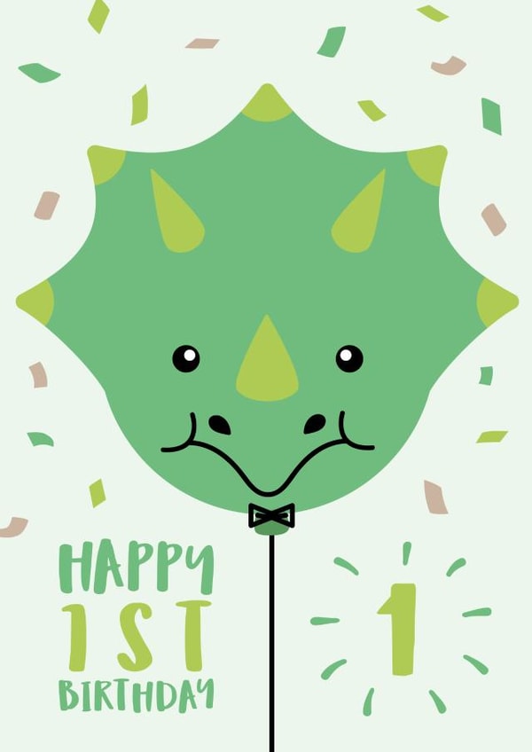 Cute 1st Birthday Card - Dinosaur Balloon created by Macie Dot Doodles