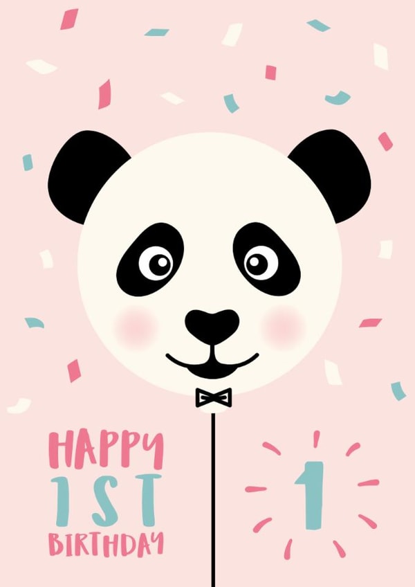Cute 1st Birthday Card for Girl - Panda Balloon created by Macie Dot Doodles