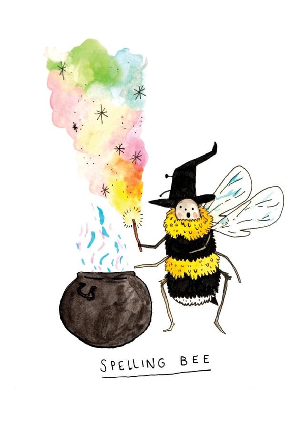 Funny Good Luck Card - Spelling Bee Pun created by Jelly Armchair