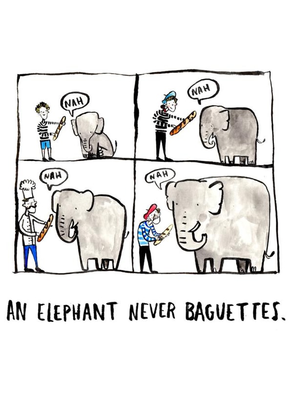 Funny Just Because Card - An Elephant Never Baguette created by Jelly Armchair