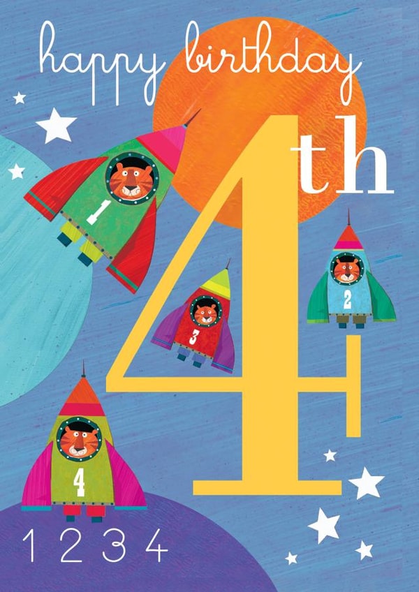 4th birthday card, happy 4th birthday, space, cute and funny created by Kali Stileman