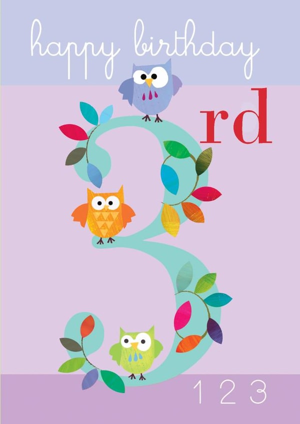 3rd birthday card card, happy birthday, owl, pretty and traditional created by Kali Stileman