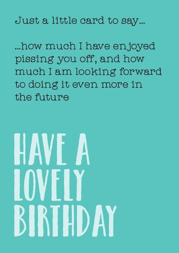 Rude Birthday Card - Just A Little Card To Say How Much I Have Enjoyed Pissing You Off created by Silly Prints