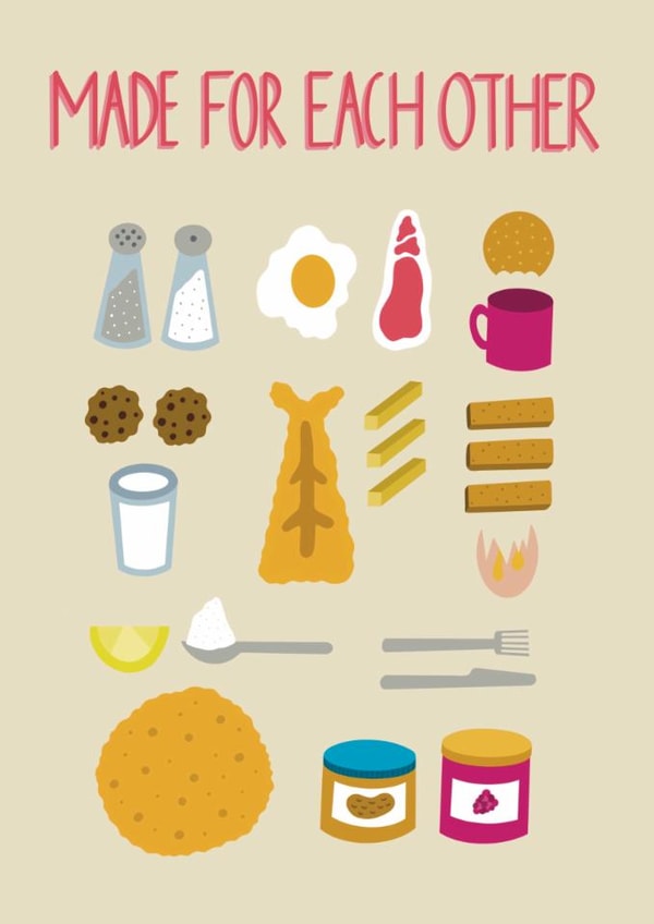 Cute Food Matches Anniversary Card / Valentines Day Card - Made For Each Other created by Stonefoxes