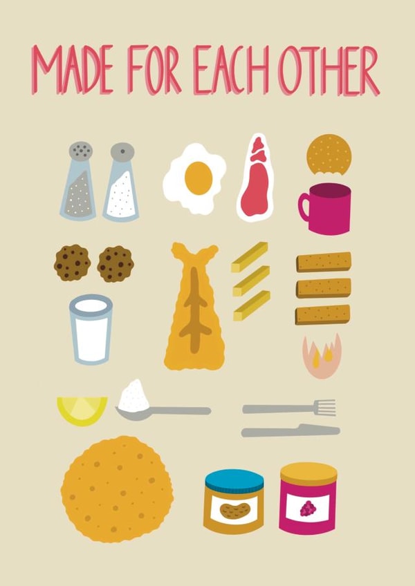 Cute Food Matches Anniversary Card / Valentines Day Card - Made For Each Other created by Stonefoxes