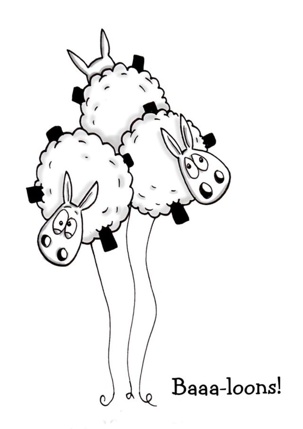Baaa-loons! Fun sheep celebration card created by Eweniverse