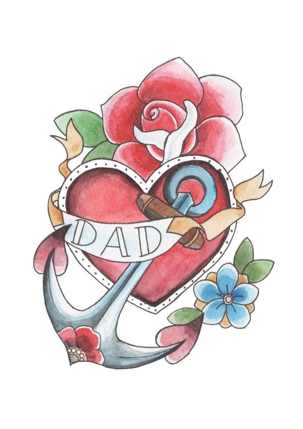 father tattoo Birthday Card 28174 created by Emily Hline Illustration