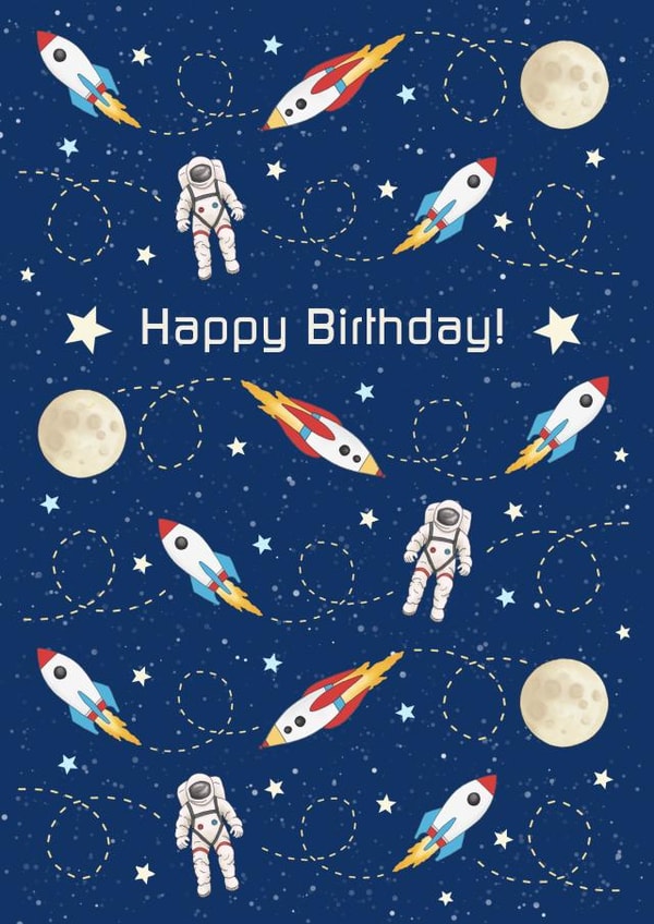 Rockets in space Birthday card created by Hazel Fisher Creations