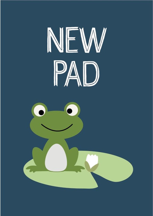Cute Frog Pun New Home Card - New Pad created by Wink Design - Michelle Roberts