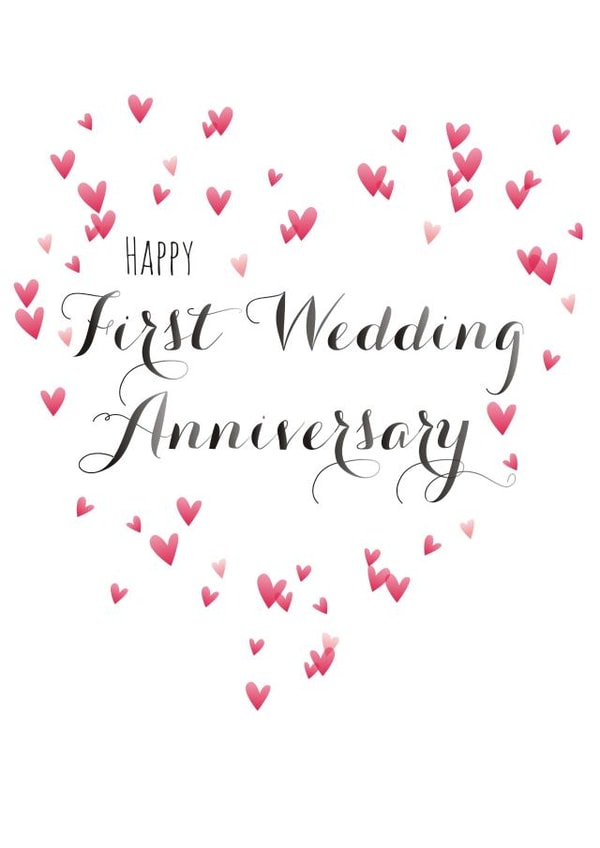 Cute Wedding Anniversary Card - 1st Milestone - Hearts - First Wedding Anniversary created by Claire Giles