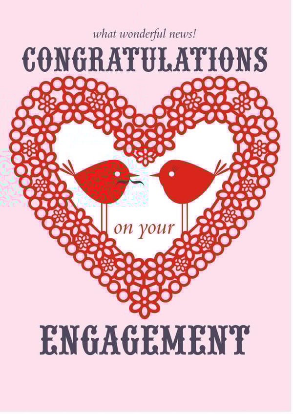 Red birds - congratulations on your engagement created by Claire Giles