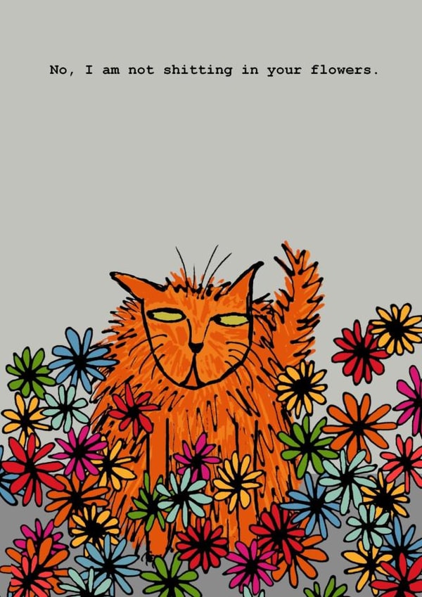 cat flowers Humour Card 5173 created by Corrina Rothwell