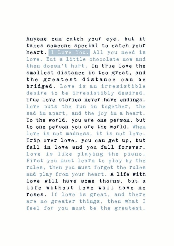 Heartfelt Typography Anniversary Card / Valentine's Day Card - Poem - Anyone Can Catch Your Eye But It Takes Someone Special To Catch Your Heart created by Coulson Macleod