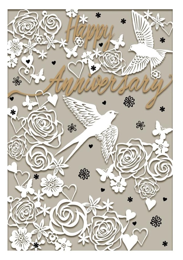 Pretty Anniversary Card - Roses - Swallows - Happy Anniversary created by michael cheung