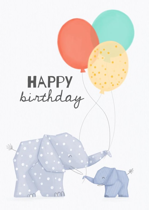 Cute Elephant Birthday card - Balloons - Happy Birthday created by Sian Moore Illustration
