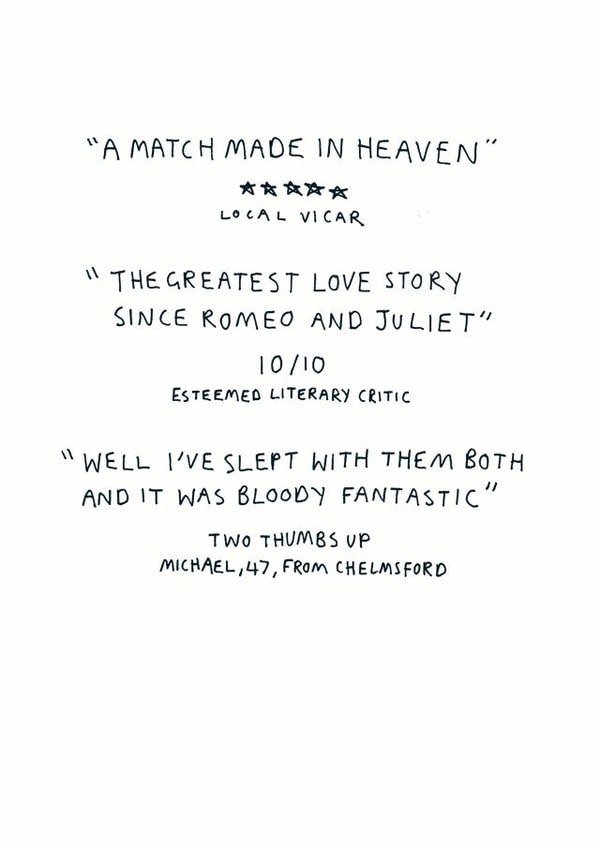 Critics reviews of perfect couple created by Redback Cards