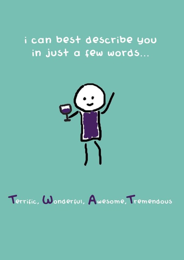 Rude Doodle Thank You Card / Birthday Card - Twat - I Can Best Describe You In Just A Few Words - Terrific, Wonderful, Awesome, Tremendous created by Redback Cards