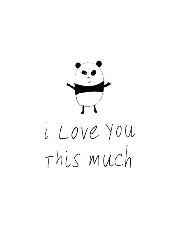 Cute Panda Doodle Anniversary Card / Valentines Day Card - I Love You This Much created by Rachel Storey Illustration