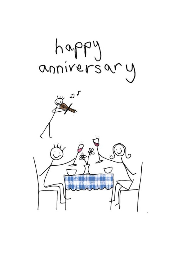 Cute Anniversary Card - Romantic Dinner - Stick Figures created by Greetings by Nibby Williams