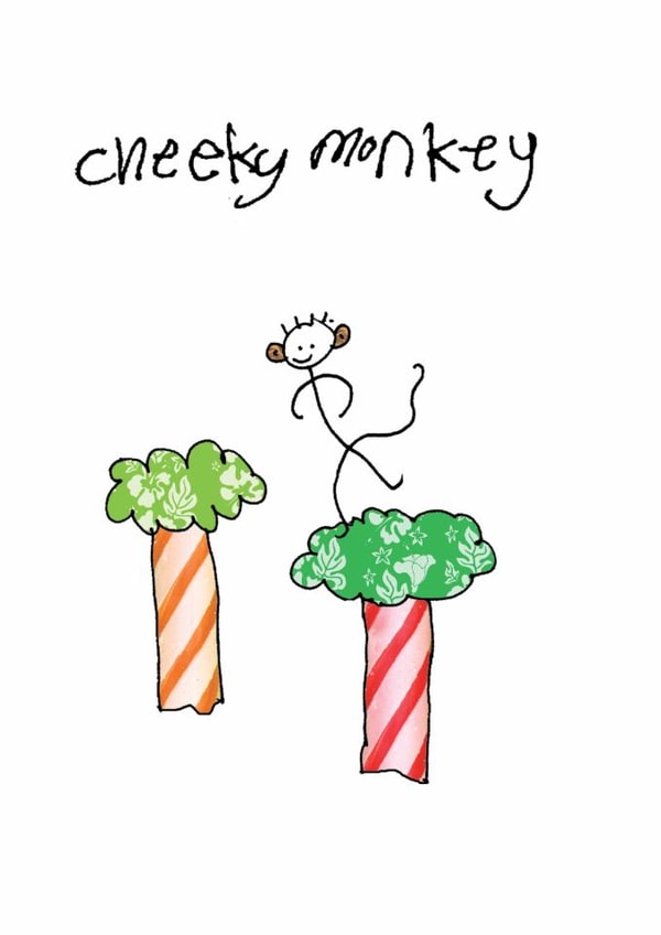 cheeky monkey Just because Card 6053 created by Greetings by Nibby Williams