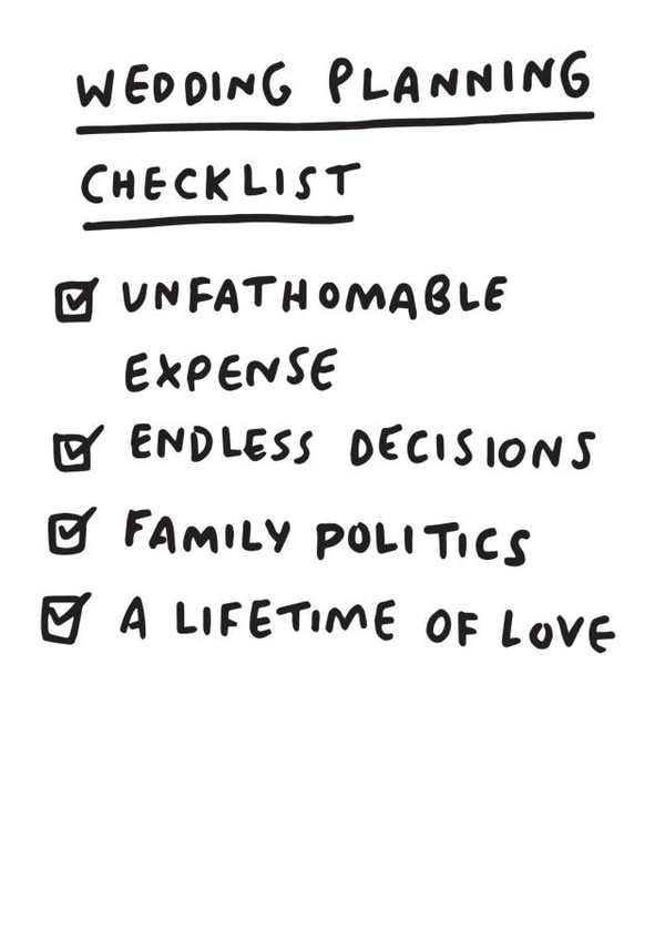 Funny Typography Checklist Wedding Card - Wedding Planning Checklist created by Veronica Dearly