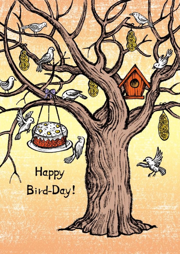Cute Birthday Card - Birdhouse - Tree created by Happy Nut Creations