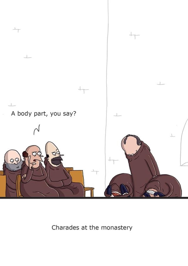 Rude Birthday Card - Cheeky Joke - Charades At The Monastery created by Redback Cards