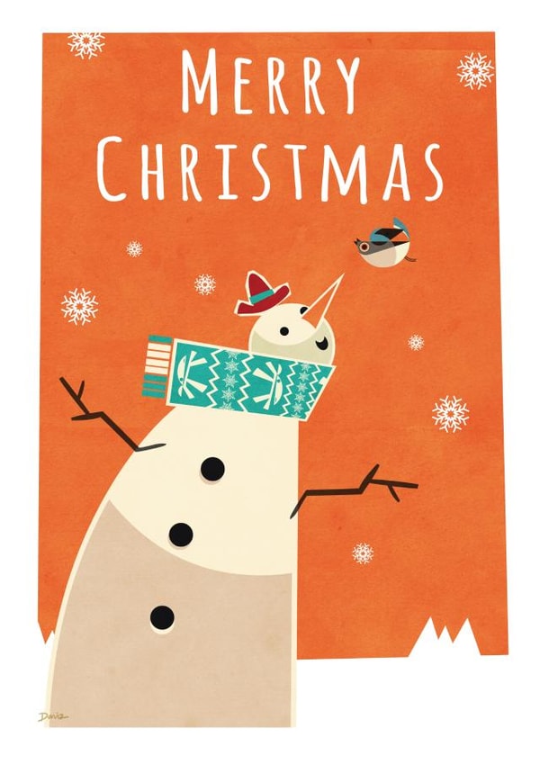 snowman bird Christmas Card 23740 created by Daviz
