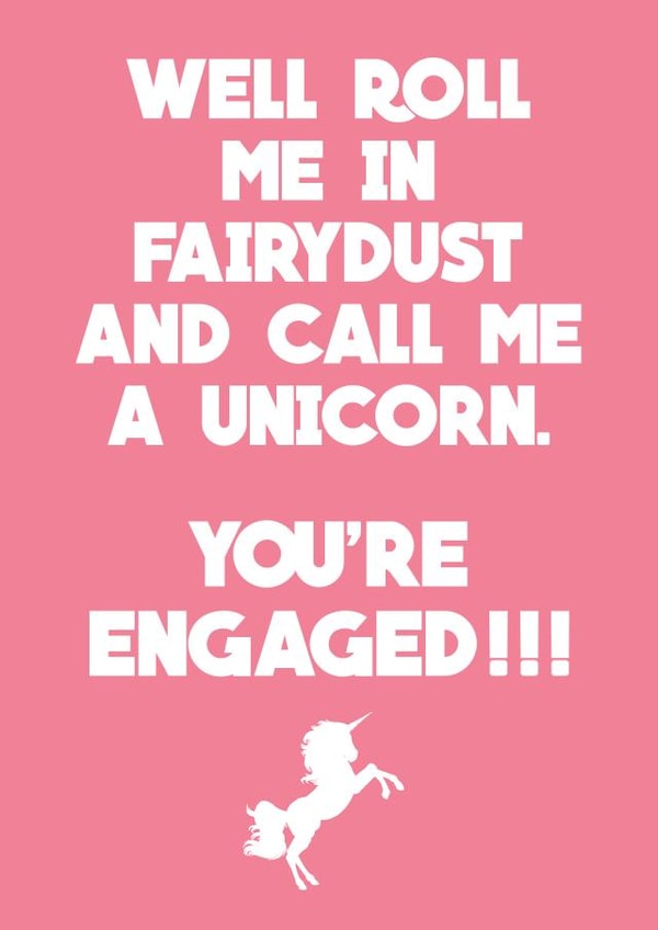 Pink Fairydust Unicorn Engagement Card created by Pottsy Prints