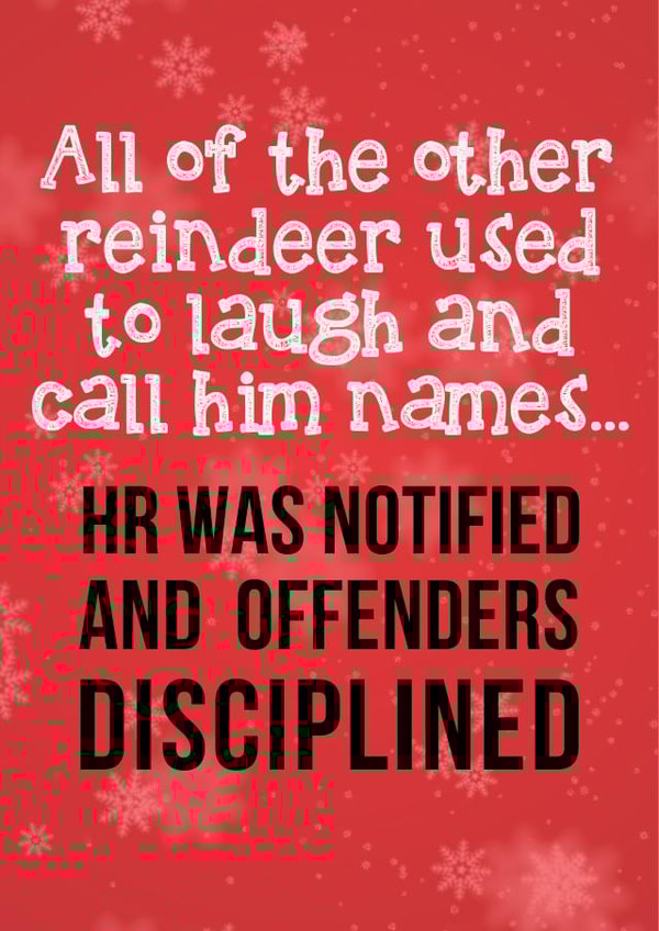 Reindeers disciplined for name calling Chistmas card created by Pottsy Prints