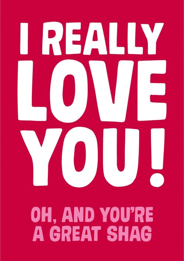 Rude Typography Anniversary Card / Valentines Day Card - I Really Love You Oh And You're A Great Shag created by Dean Morris Cards
