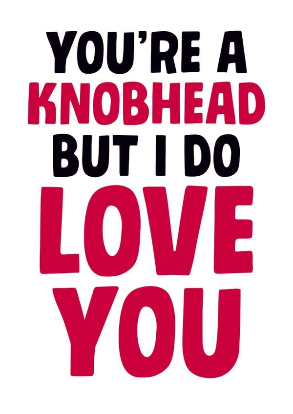 Rude Valentine's Day Card - You're A Knobhead But I Do Love You created by Dean Morris Cards