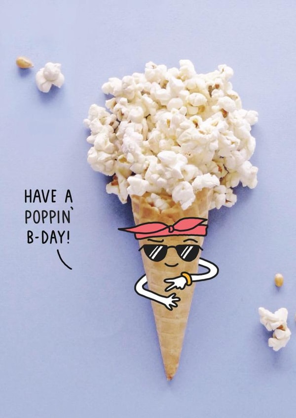 Funny Popcorn Ice Cream Birthday Card – Cool Cartoon Style created by Unknown Ink