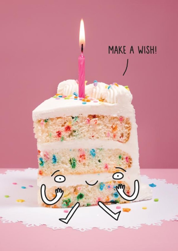 Cute Funny Birthday Card – Illustrated Cake Slice with Candle and Sprinkles created by Unknown Ink