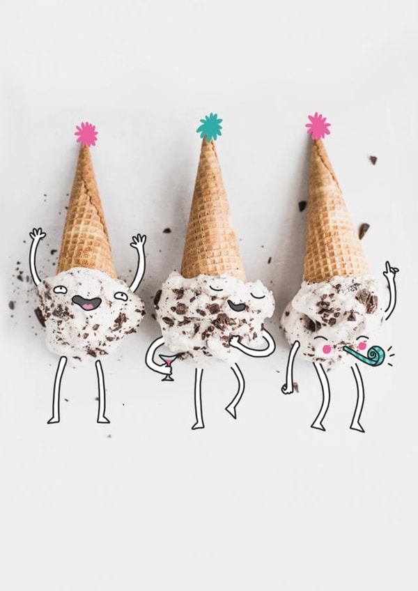 Dancing Ice Cream Birthday Card - Cone Party Hats created by Unknown Ink
