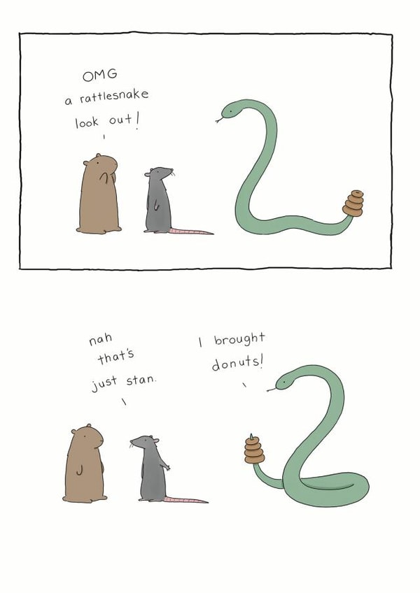 Cute Birthday Card - Rattlesnake - I Brought Doughnuts created by Redback Cards