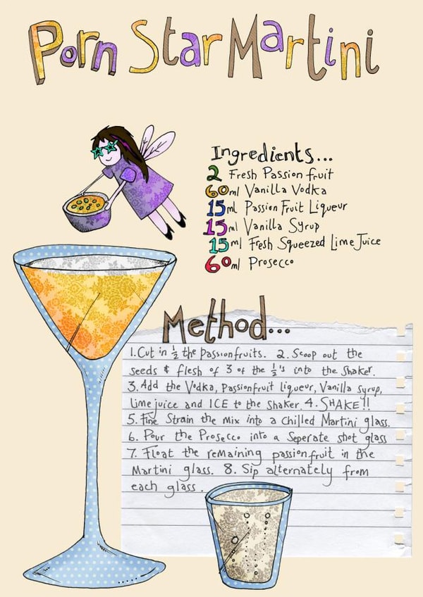 Pornstar martini cocktail recipe created by Ryland Studios
