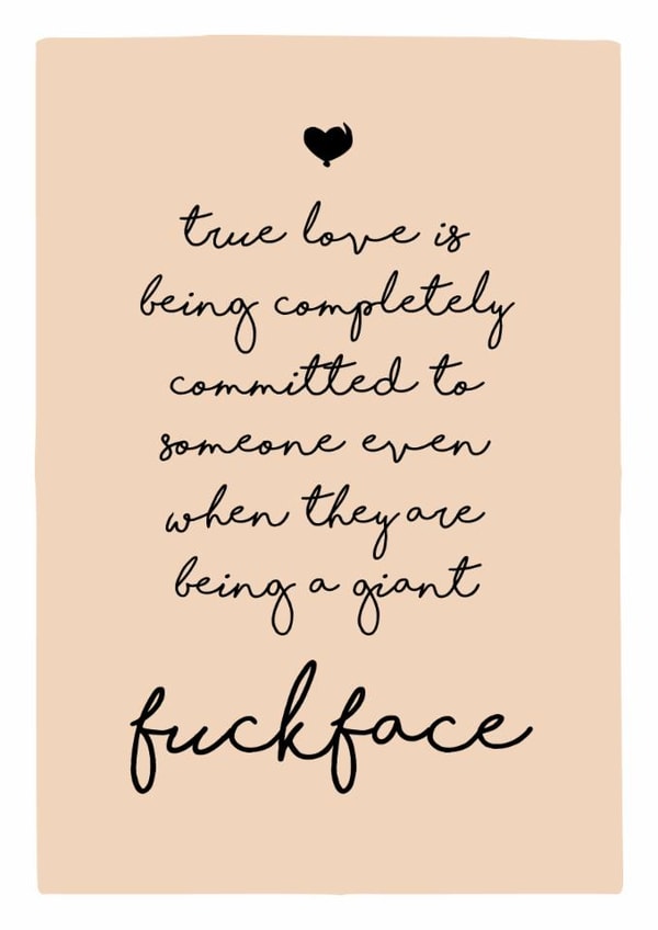 Rude Typography Anniversary Card / Valentines Day Card - True Love - Fuckface created by Prairie Chick Prints