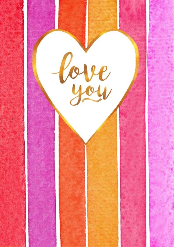 Feminine Striped Pink Heart Love You Card  created by Anne Berry