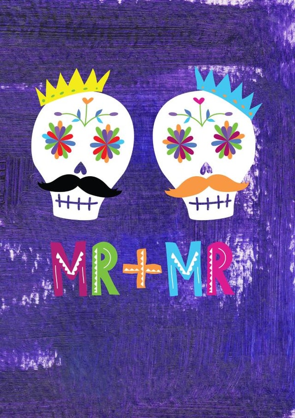 Mr + Mr - Skull themed wedding card created by Double Thumbs Up!