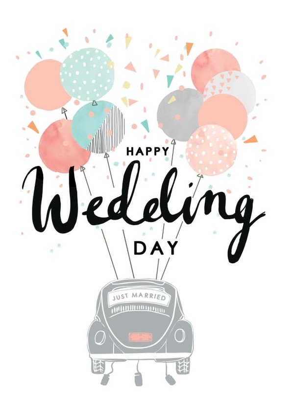 Traditional Wedding Card - Just Married - Balloons - Happy Wedding Day created by Louise Tiler