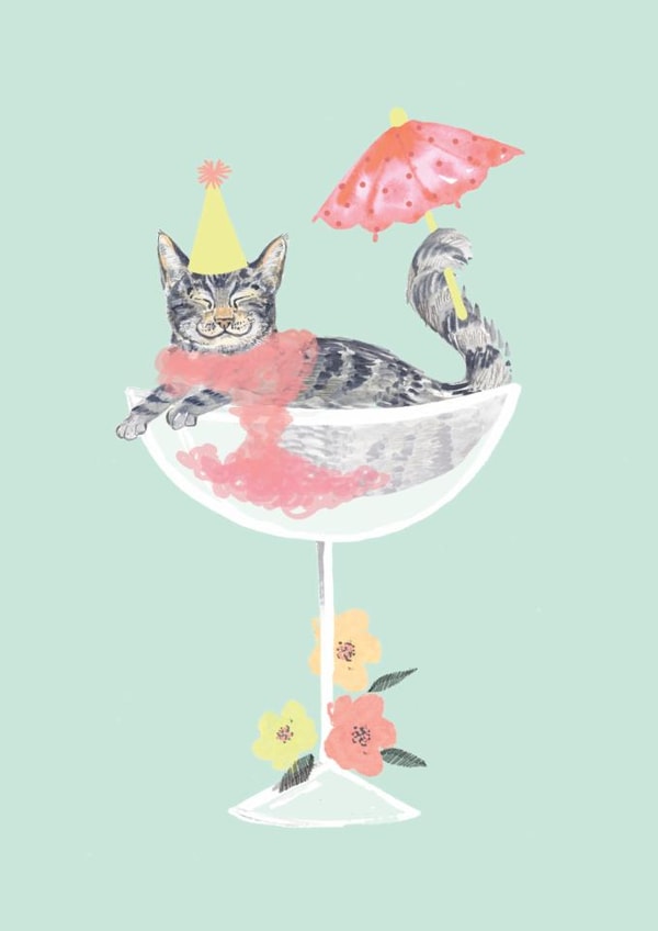 Cute Birthday Card - Cat - Cocktail Glass created by Louise Tiler