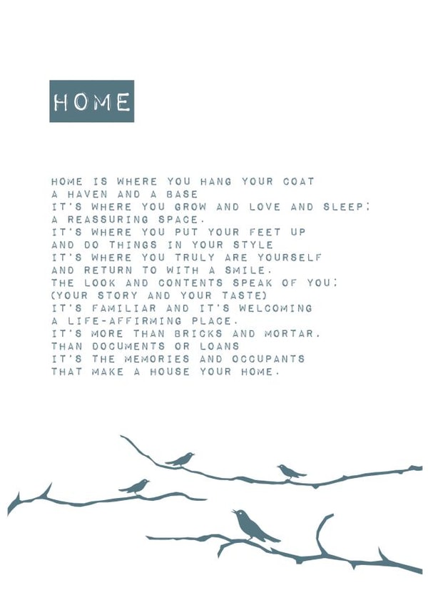 Heartfelt Poem New Home Card - Birds - Home Is Where You Hang Your Coat created by Joanna Miller